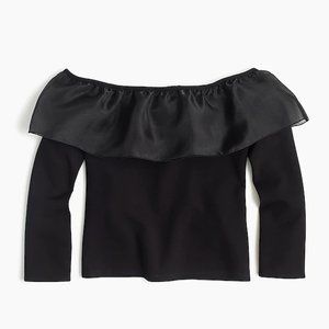J. Crew Organza Off-Shoulder Ruffle Top Black S